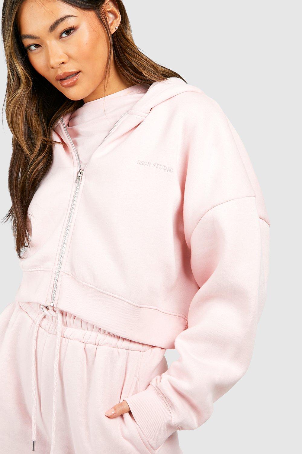 Baby pink cropped zip up hoodie hotsell